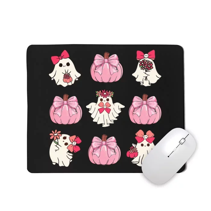 Spooky Halloween Ghost Boo Coquette Bow Pumpkin Mousepad