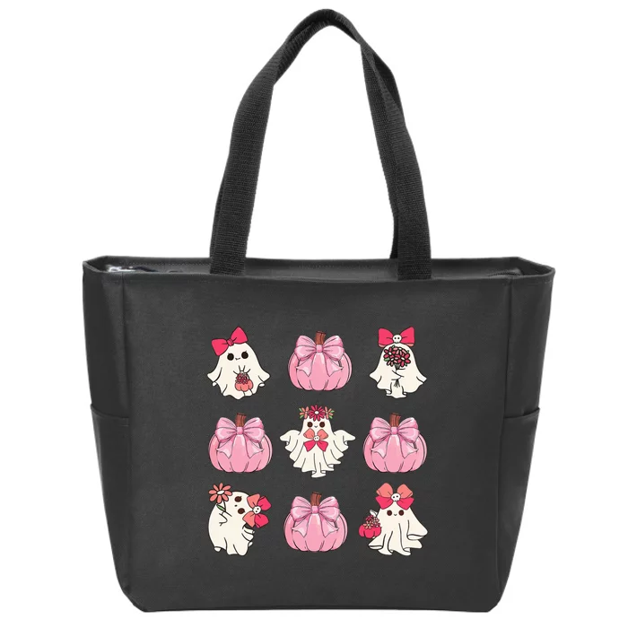 Spooky Halloween Ghost Boo Coquette Bow Pumpkin Zip Tote Bag