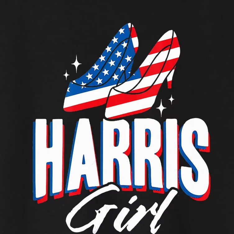 S Harris Girl American Flag High Heel Women's Crop Top Tee