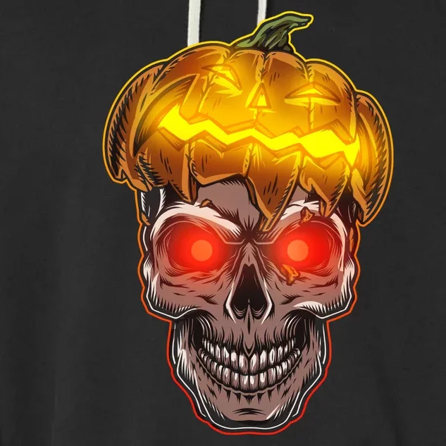 Spooky Halloween Glowing Pumpkin Skull Face Garment-Dyed Fleece Hoodie