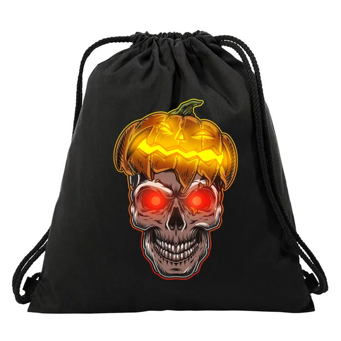 Spooky Halloween Glowing Pumpkin Skull Face Drawstring Bag