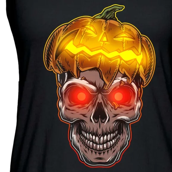 Spooky Halloween Glowing Pumpkin Skull Face Ladies Essential Flowy Tank