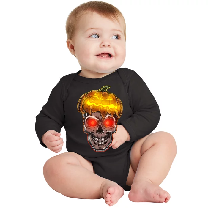 Spooky Halloween Glowing Pumpkin Skull Face Baby Long Sleeve Bodysuit