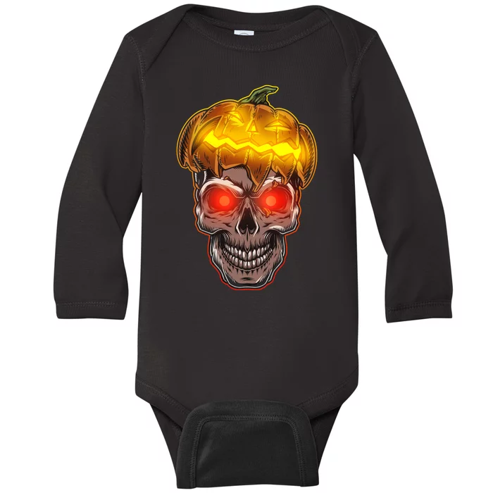 Spooky Halloween Glowing Pumpkin Skull Face Baby Long Sleeve Bodysuit