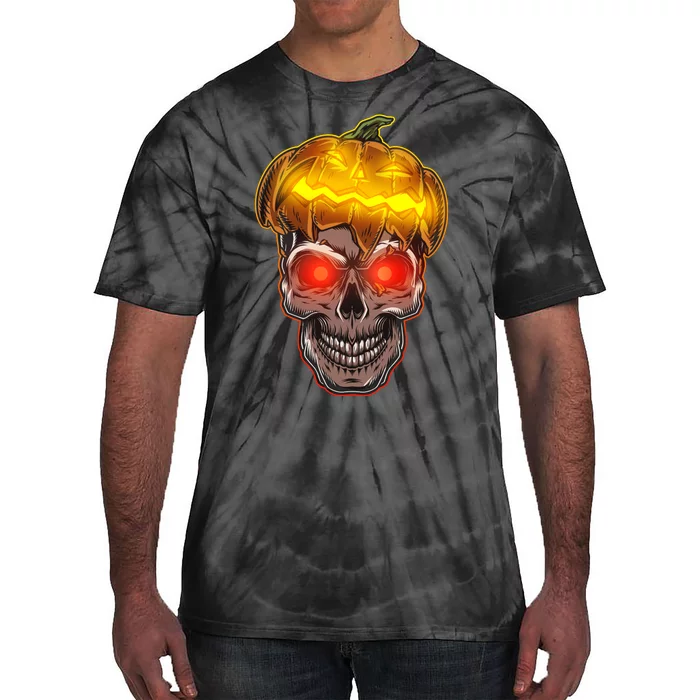 Spooky Halloween Glowing Pumpkin Skull Face Tie-Dye T-Shirt