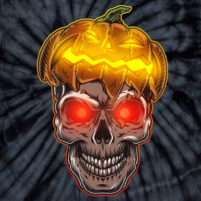 Spooky Halloween Glowing Pumpkin Skull Face Tie-Dye T-Shirt