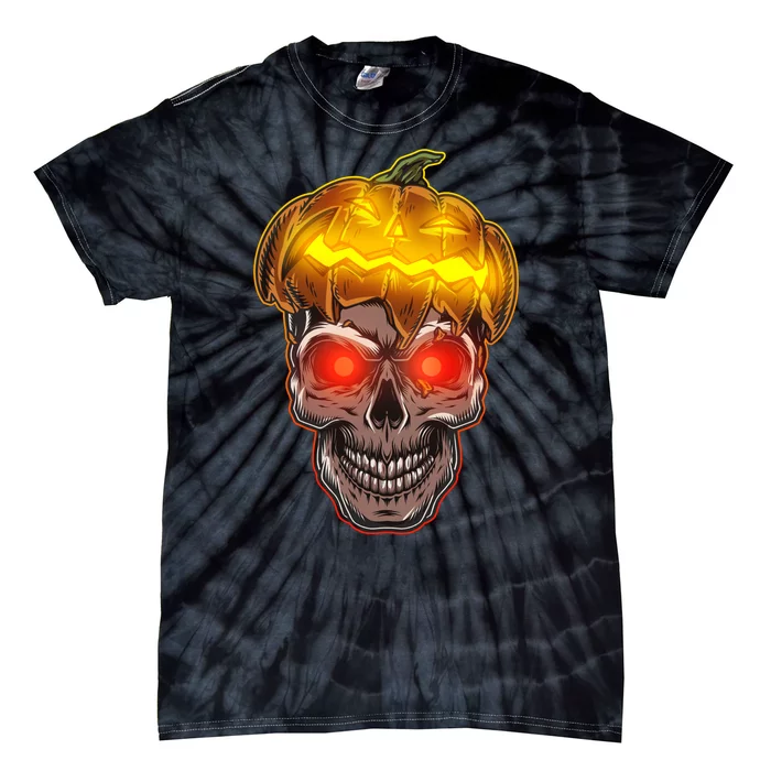 Spooky Halloween Glowing Pumpkin Skull Face Tie-Dye T-Shirt