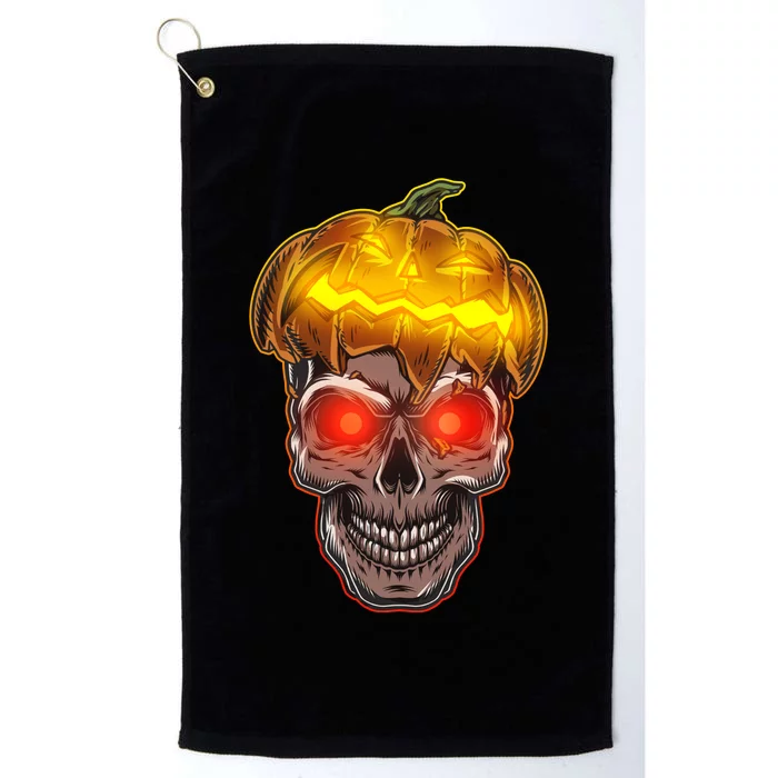 Spooky Halloween Glowing Pumpkin Skull Face Platinum Collection Golf Towel