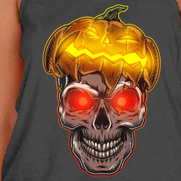 Spooky Halloween Glowing Pumpkin Skull Face Women's Knotted Racerback Tank