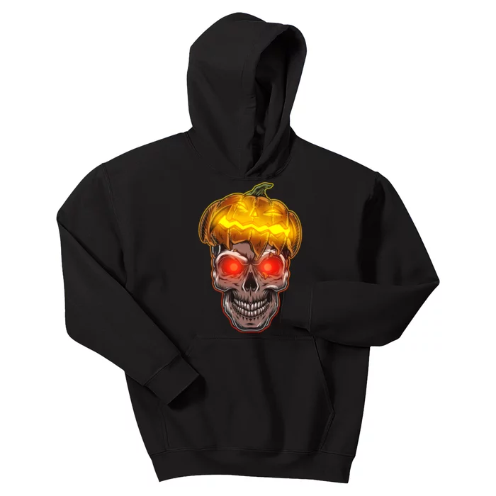 Spooky Halloween Glowing Pumpkin Skull Face Kids Hoodie