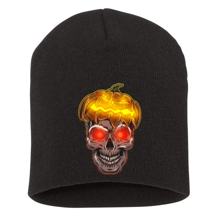 Spooky Halloween Glowing Pumpkin Skull Face Short Acrylic Beanie