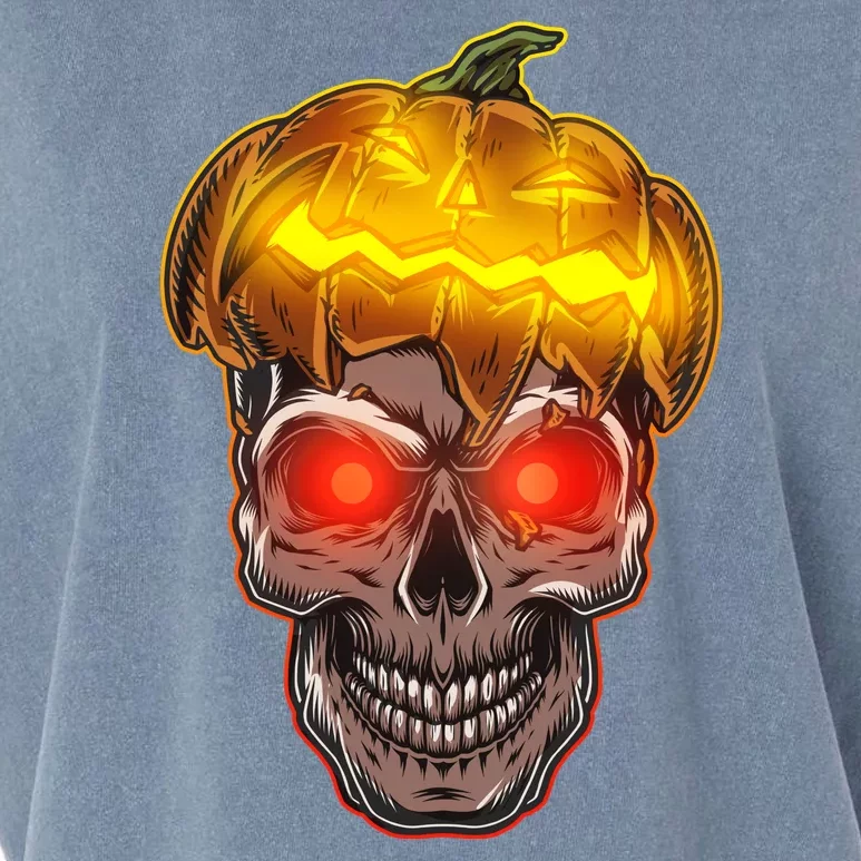 Spooky Halloween Glowing Pumpkin Skull Face Garment-Dyed Women's Muscle Tee