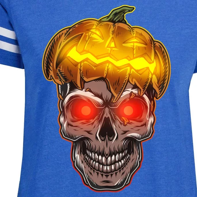 Spooky Halloween Glowing Pumpkin Skull Face Enza Ladies Jersey Football T-Shirt