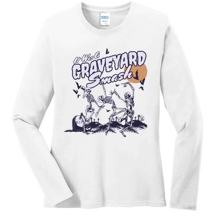 Skeleton Halloween Graveyard Smash Ladies Long Sleeve Shirt