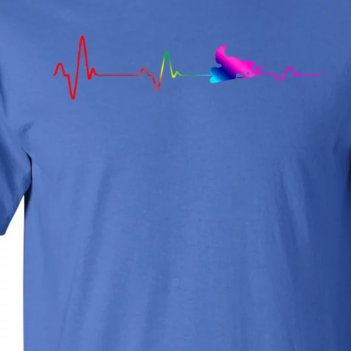 Snowmobile Heartbeat Gift Ekg Pulse Snowmobiling Braap Gift Tall T-Shirt