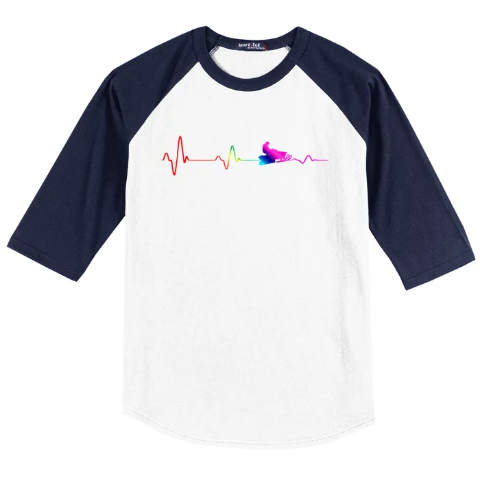 Snowmobile Heartbeat Gift Ekg Pulse Snowmobiling Braap Gift Baseball Sleeve Shirt