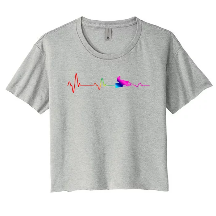 Snowmobile Heartbeat Gift Ekg Pulse Snowmobiling Braap Gift Women's Crop Top Tee