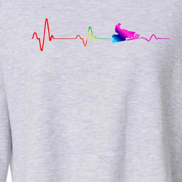 Snowmobile Heartbeat Gift Ekg Pulse Snowmobiling Braap Gift Cropped Pullover Crew