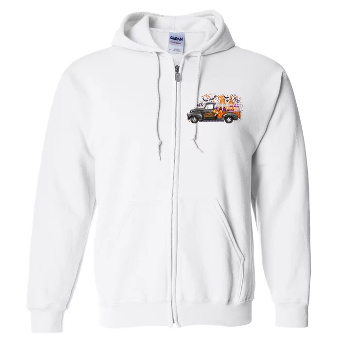 Spooky Halloween Gnome Squad Truck Full Zip Hoodie