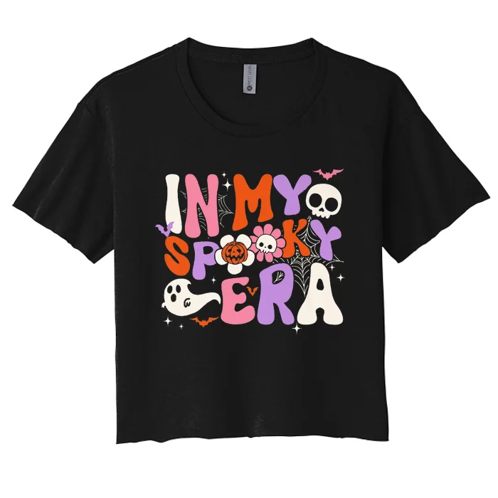 Scary Horror Ghost Groovy In My Spooky Era Retro Halloween Women's Crop Top Tee