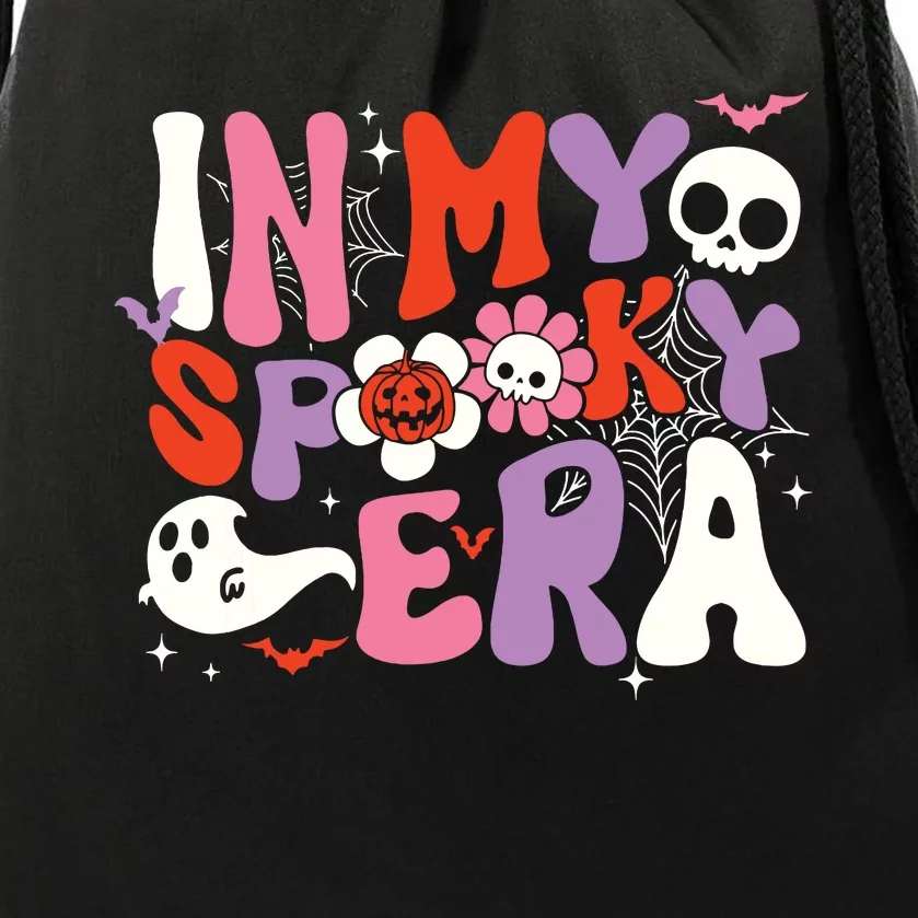 Scary Horror Ghost Groovy In My Spooky Era Retro Halloween Drawstring Bag