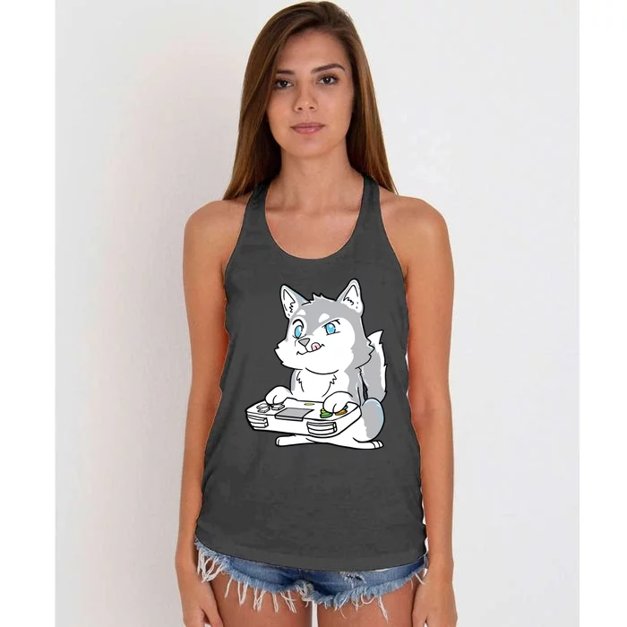 Siberian Husky Gaming Kawaii Gift For Gamers And Dog Lovers Women's Knotted Racerback Tank