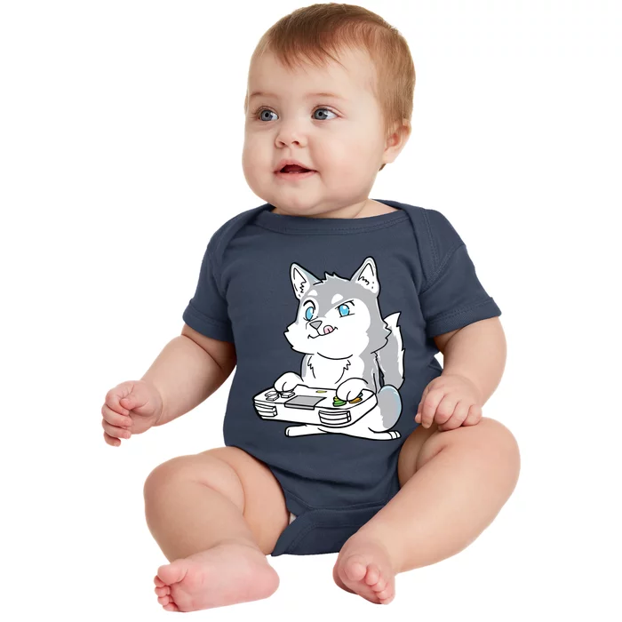 Siberian Husky Gaming Kawaii Gift For Gamers And Dog Lovers Baby Bodysuit