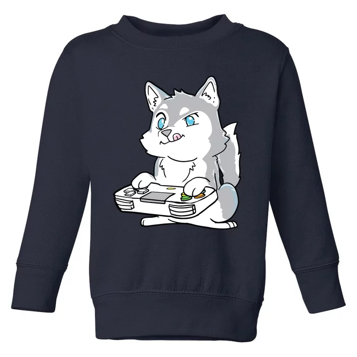 Siberian Husky Gaming Kawaii Gift For Gamers And Dog Lovers Toddler Sweatshirt