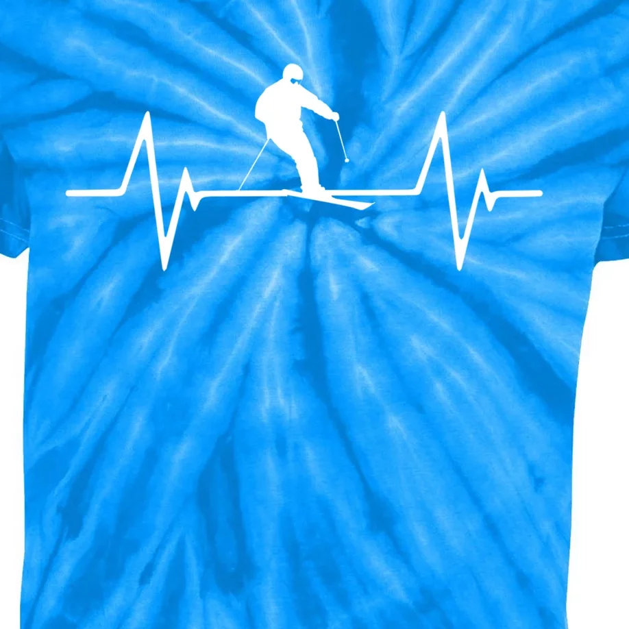 Skiing Heartbeat Gift Cool Gift Kids Tie-Dye T-Shirt