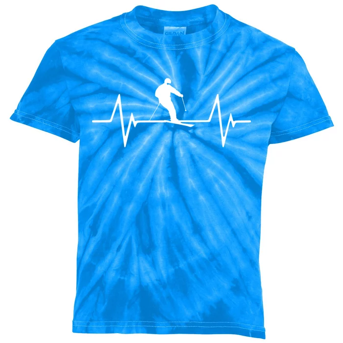 Skiing Heartbeat Gift Cool Gift Kids Tie-Dye T-Shirt