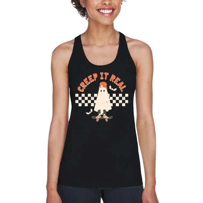 Spooky Halloween Ghost Design - Retro Vintage Style Women's Racerback Tank