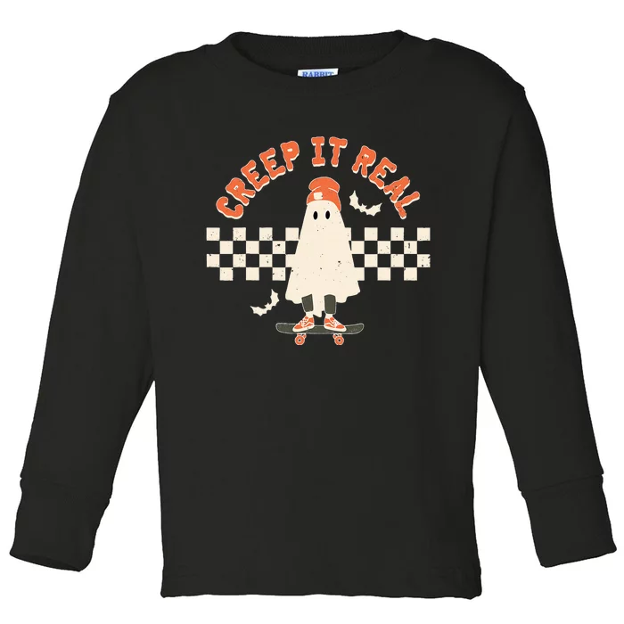 Spooky Halloween Ghost Design - Retro Vintage Style Toddler Long Sleeve Shirt