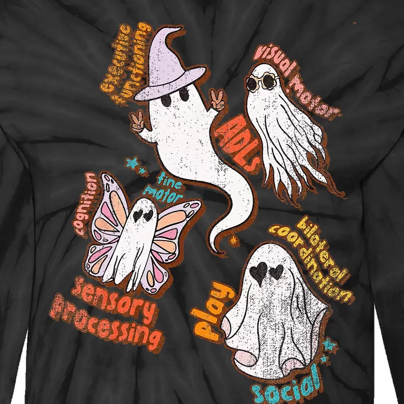 Spooky Halloween Ghost Friends OT Scope Occupational Therapy Tie-Dye Long Sleeve Shirt