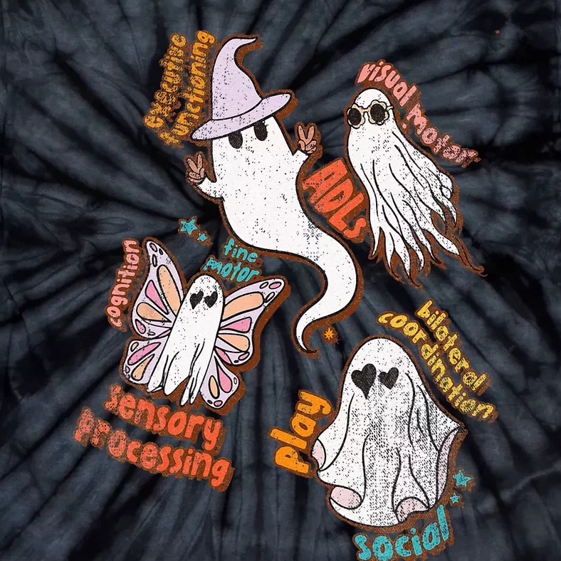 Spooky Halloween Ghost Friends OT Scope Occupational Therapy Tie-Dye T-Shirt