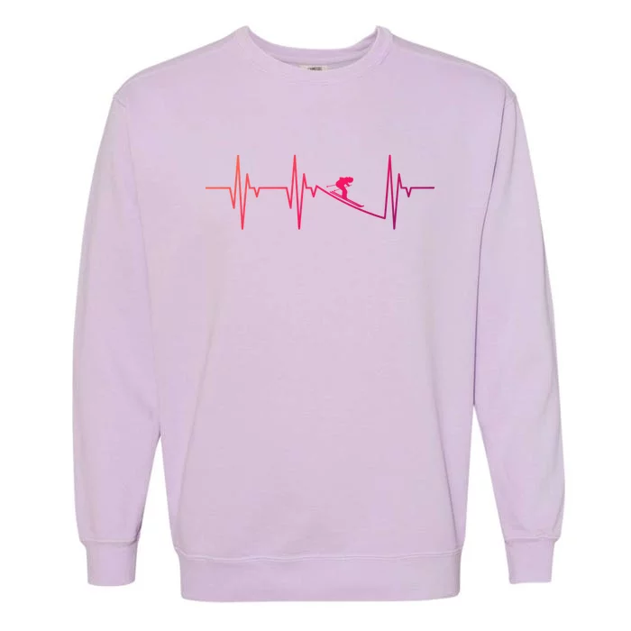 Skier Heartbeat Gift Ski Instructor Skiing Winter Sports Funny Gift Garment-Dyed Sweatshirt