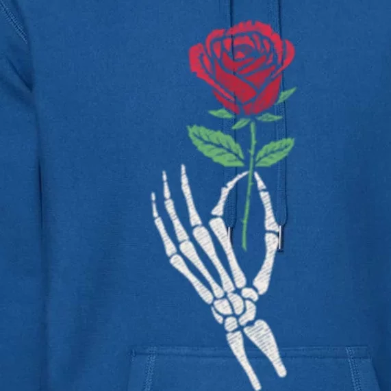 Skeleton Hand Holding A Red Rose Heart Place Small Design Cool Gift Premium Hoodie