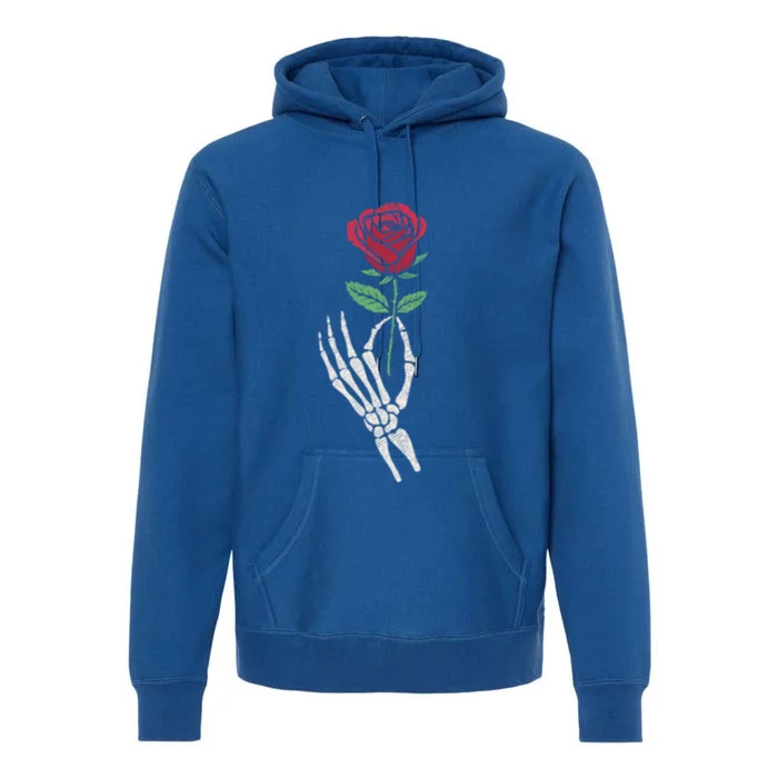 Skeleton Hand Holding A Red Rose Heart Place Small Design Cool Gift Premium Hoodie