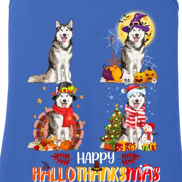 Siberian Husky Halloween Thanksgiving Xmas Hallothanksmas Meaningful Gift Ladies Essential Tank