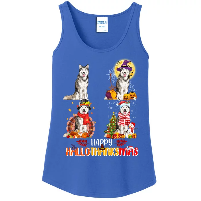 Siberian Husky Halloween Thanksgiving Xmas Hallothanksmas Meaningful Gift Ladies Essential Tank