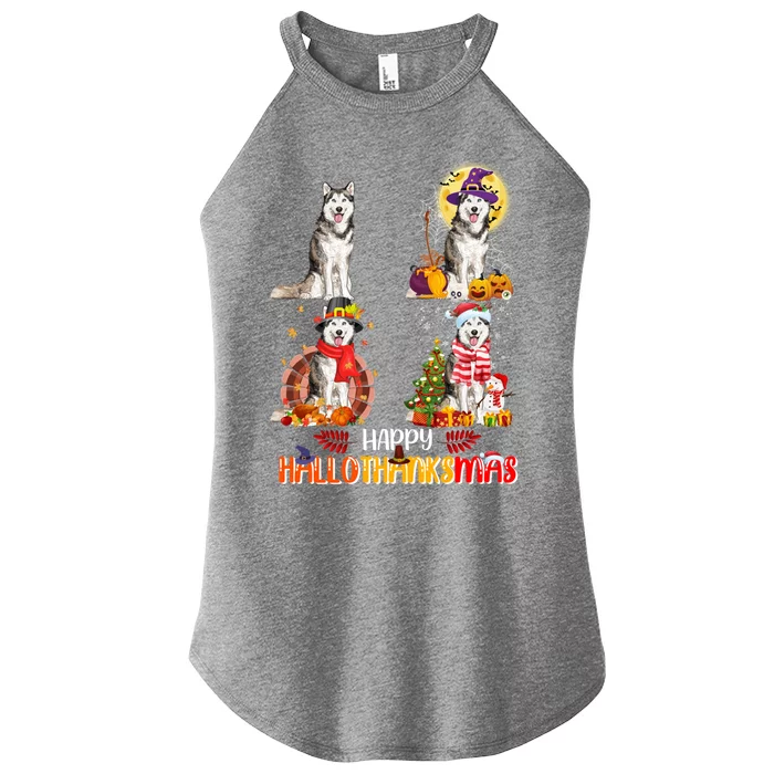 Siberian Husky Halloween Thanksgiving Xmas Hallothanksmas Meaningful Gift Women’s Perfect Tri Rocker Tank