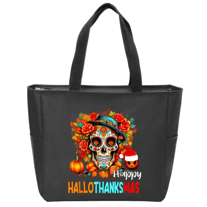 Special Happy Hallothanksmas Special Sugar Skull Halloween Zip Tote Bag