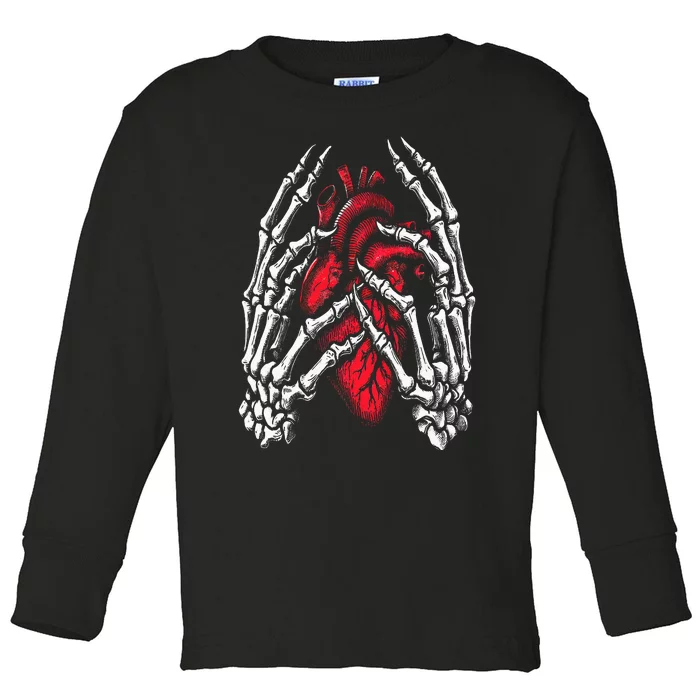 Skeleton Hands Holding Heart Halloween Costume Toddler Long Sleeve Shirt