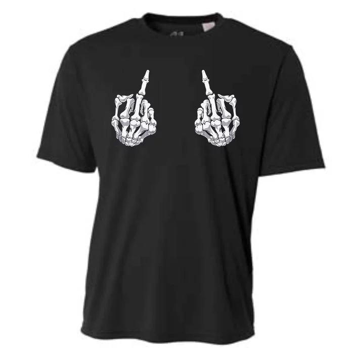 Skeleton Hand Halloween Bones Middle Finger Skull Cooling Performance Crew T-Shirt