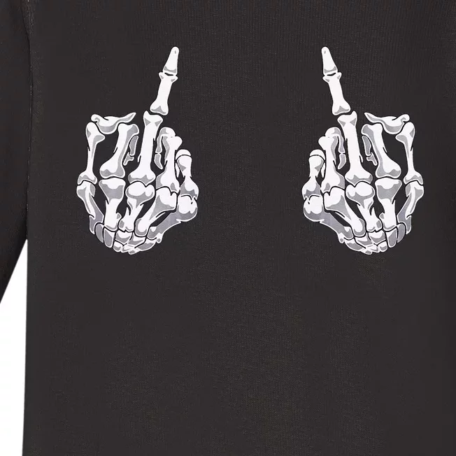 Skeleton Hand Halloween Bones Middle Finger Skull Baby Long Sleeve Bodysuit