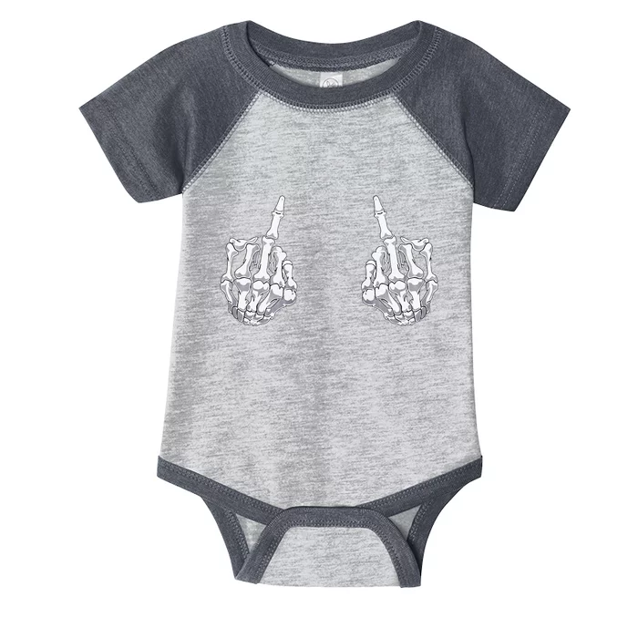 Skeleton Hand Halloween Bones Middle Finger Skull Infant Baby Jersey Bodysuit