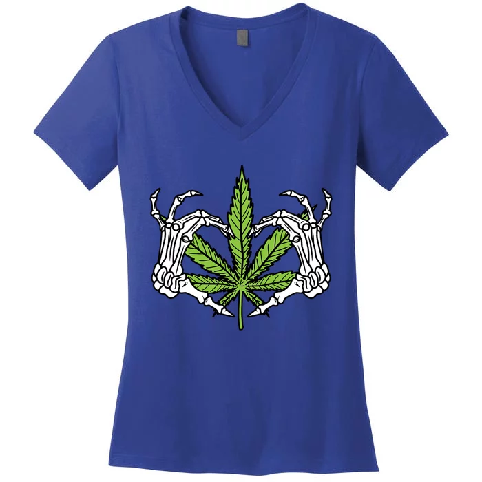 Skeleton Hand Heart Lazy Diy Halloween Costume Weed Stoner Funny Gift Women's V-Neck T-Shirt