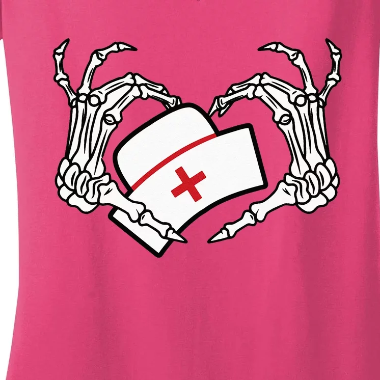 Skeleton Hand Heart Lazy DIY Halloween Costume Nurse RN Women's V-Neck T-Shirt