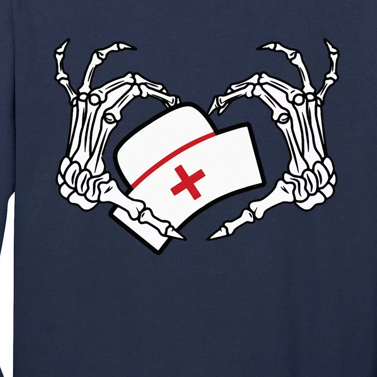 Skeleton Hand Heart Lazy DIY Halloween Costume Nurse RN Tall Long Sleeve T-Shirt