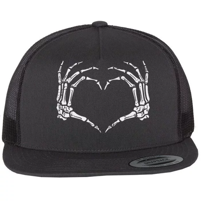 Skeleton Hands Heart Sign Retro Halloween Flat Bill Trucker Hat