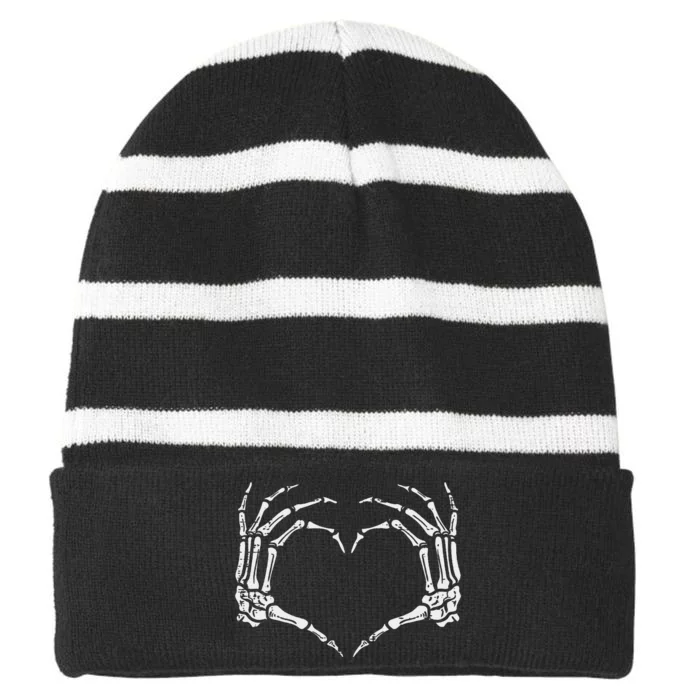 Skeleton Hands Heart Sign Retro Halloween Striped Beanie with Solid Band